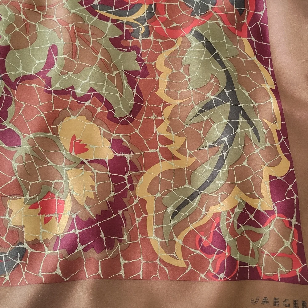 Vintage Jaeger Silk Scarf Made In Italy with Abstract Design.34X34 Inches. - Picture 10 of 15
